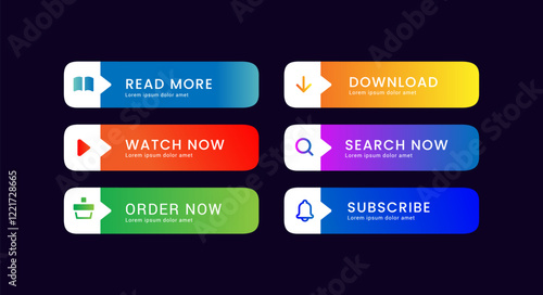 collection of various web button template download order now learn now watch for ui ux concept