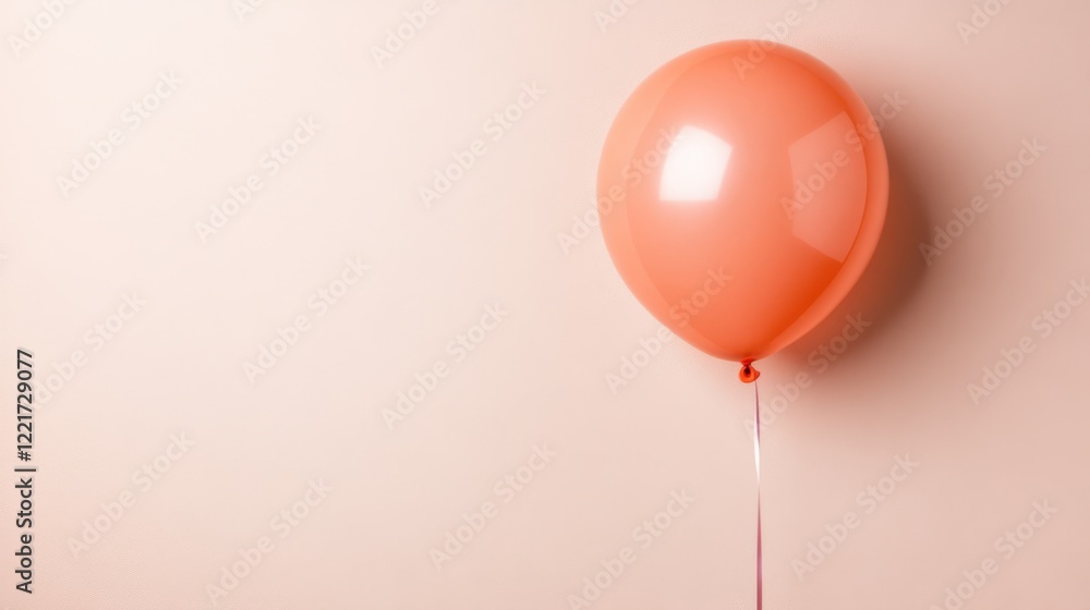 Single orange balloon against minimalistic beige background with copy space Single orange balloon against minimalistic beige background with copy space