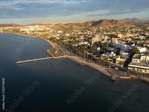 Photos Sunset Drone Photo of La Paz - Malecon Boardwalk in baja California Sur with pal