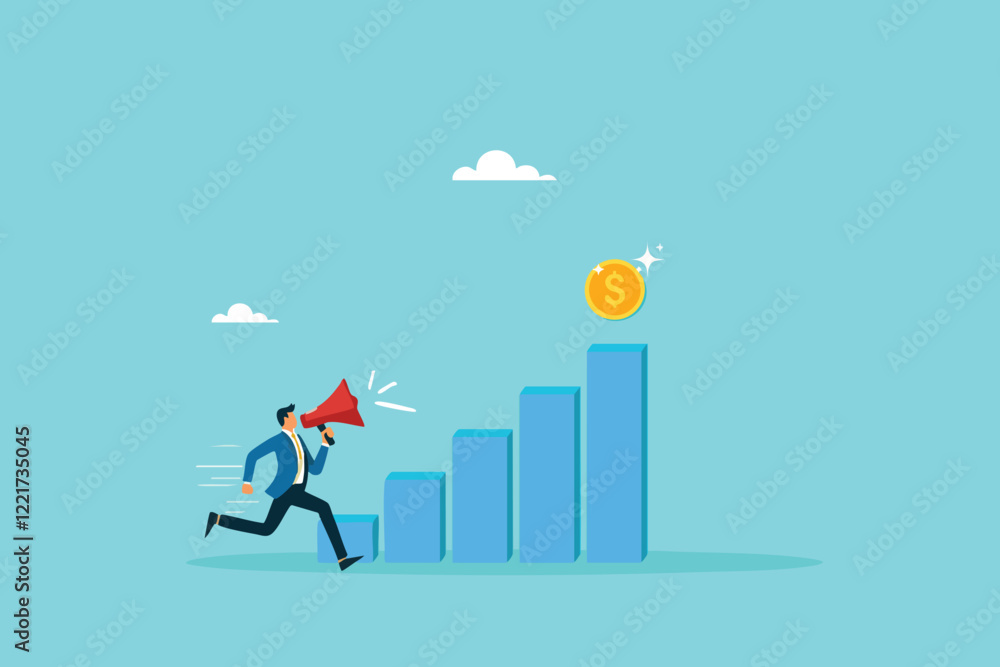 Amplifying Success, An Entrepreneur's Race Toward Financial Peaks with a Megaphone in Hand Amplifying Success, An Entrepreneur's Race Toward Financial Peaks with a Megaphone in Hand