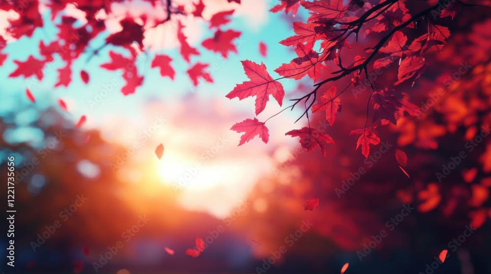 A tree with red leaves and a blue sky in the background A tree with red leaves and a blue sky in the background