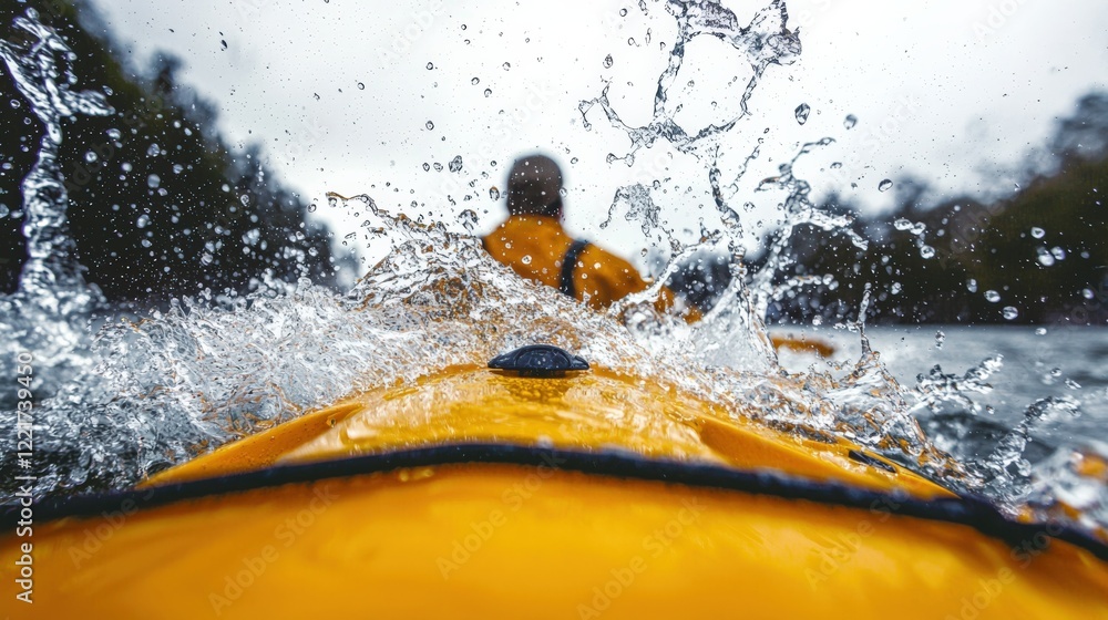 Fototapeta premium Adventurous Kayaking Through Splashing Waterscape