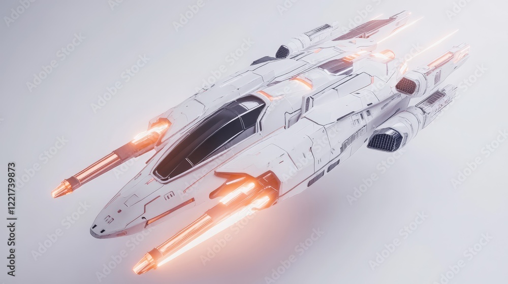 Fototapeta premium Futuristic spaceship launch on white background