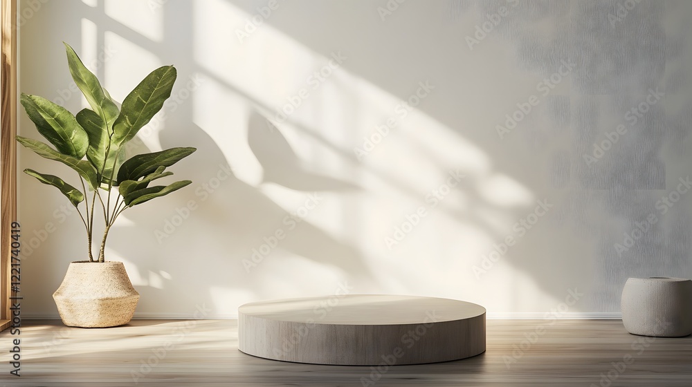 A podium in a simple room with a light wooden floor, soft white walls, and natural light illuminating the space, creating a clean, calm environment A podium in a simple room with a light wooden floor, soft white walls, and natural light illuminating the space, creating a clean, calm environment