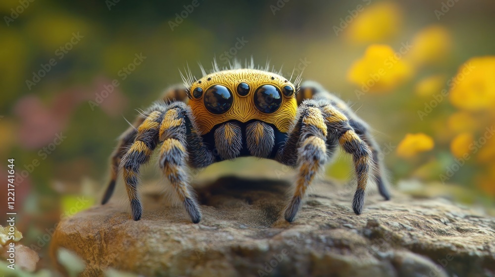 Macro Close up of a Curious Spider Lurking in the Outdoor Natural Environment Showcasing its Intricate Details and Predatory Appearance Macro Close up of a Curious Spider Lurking in the Outdoor Natural Environment Showcasing its Intricate Details and Predatory Appearance