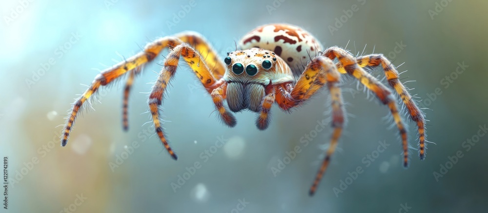 Fototapeta premium Extreme close up of a fearsome and aggressive spider with intense glaring eyes hairy legs and a fierce predatory stance