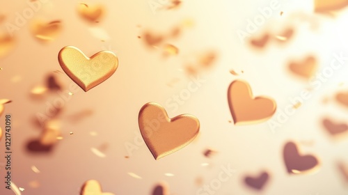 Golden Hearts Floating in a Soft Dreamy Background Design