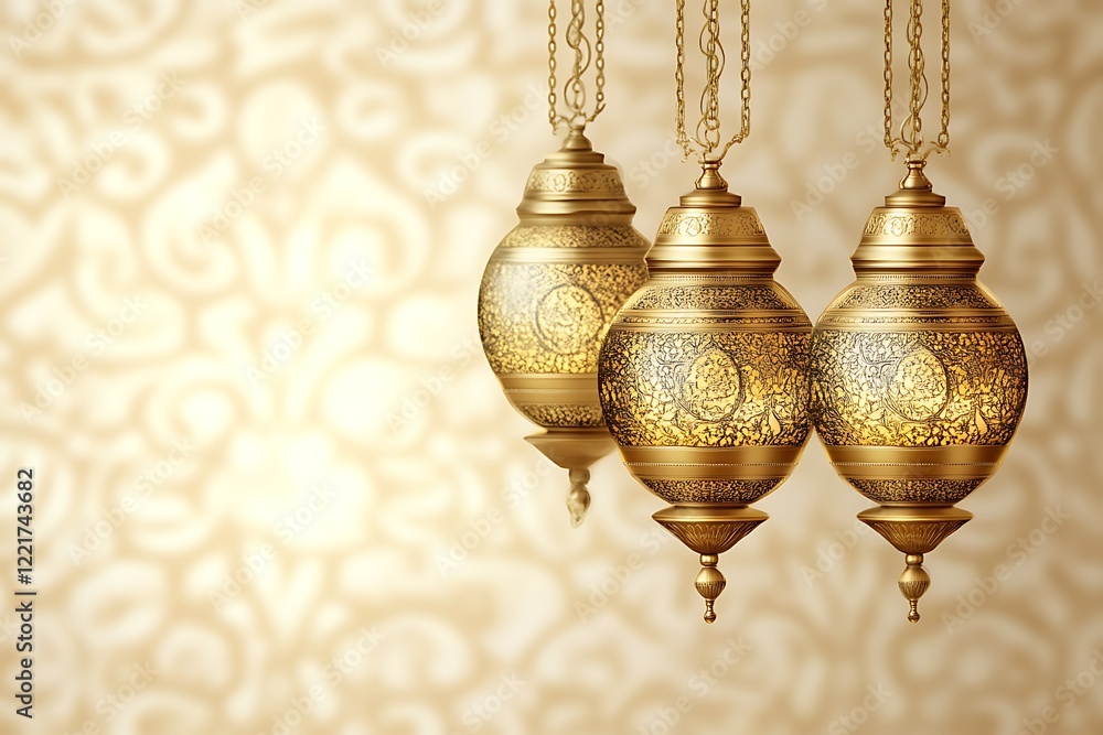 Obraz premium Elegant Gold Lanterns Hanging Islamic Ramadan Decor