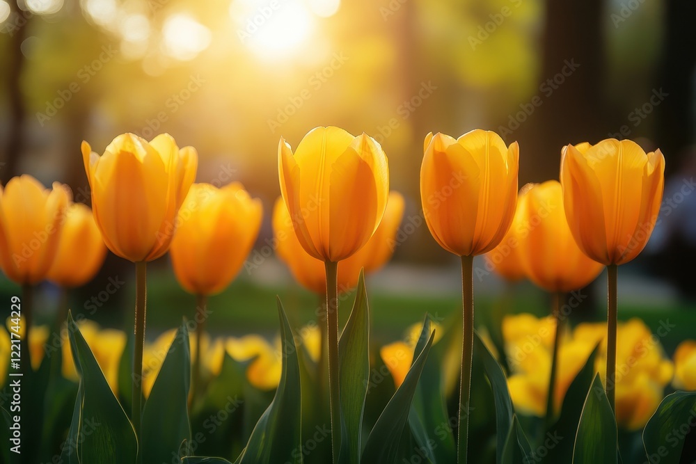 Vibrant orange tulips bathed in golden sunlight. Perfect for spring, nature, and renewal themes. Vibrant orange tulips bathed in golden sunlight. Perfect for spring, nature, and renewal themes.