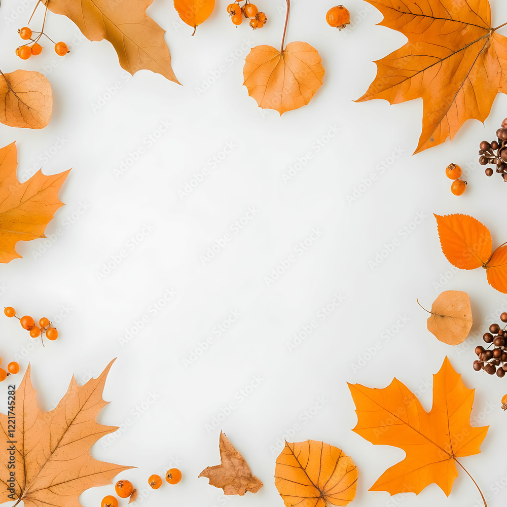 Autumn leaves frame, white background, fall, design Autumn leaves frame, white background, fall, design