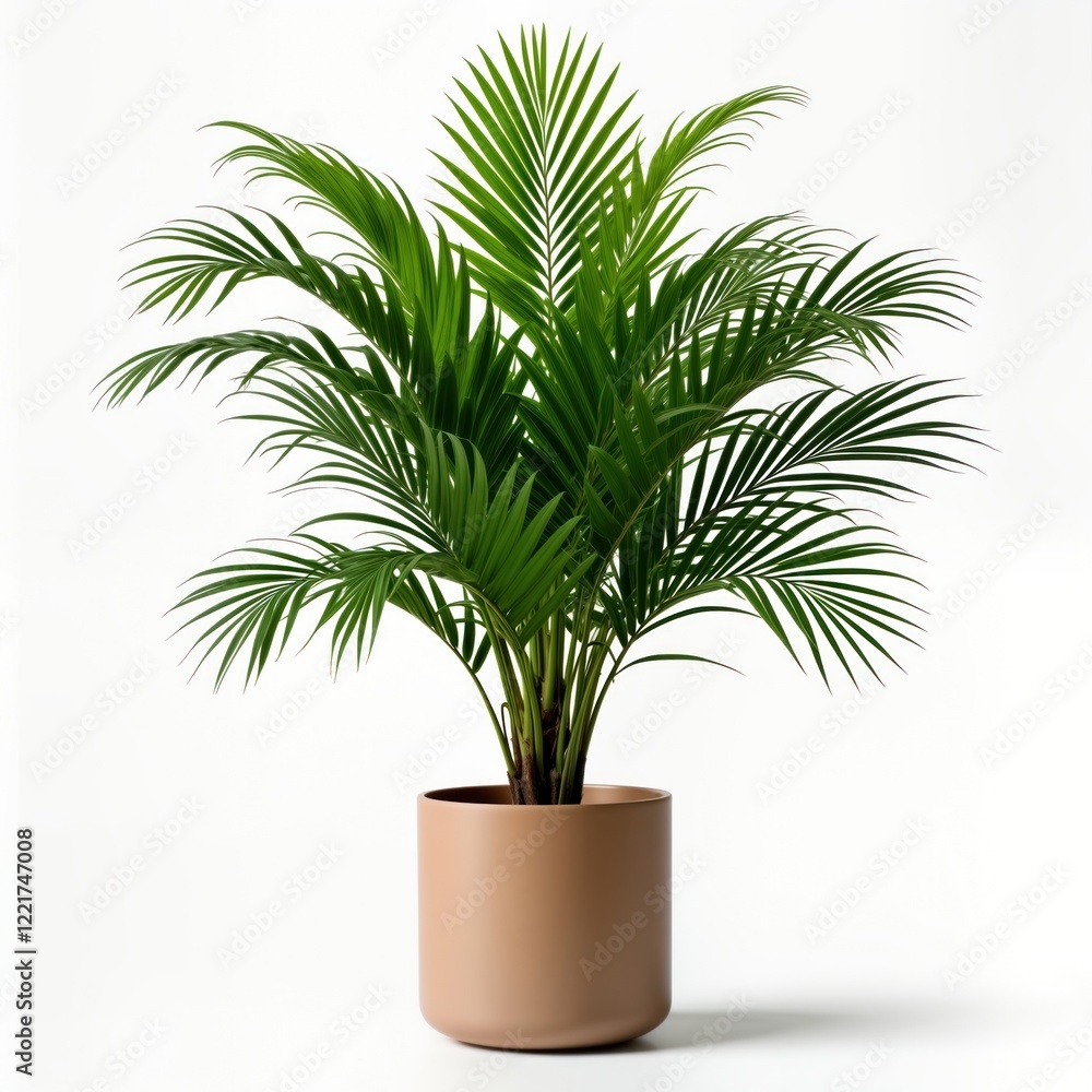 Stylish tropical houseplant in modern brown pot. Palm plant with vibrant green leaves. Exotic indoor greenery. Modern interior design. Perfect for living room office. Trendy, comfortable decor. Stylish tropical houseplant in modern brown pot. Palm plant with vibrant green leaves. Exotic indoor greenery. Modern interior design. Perfect for living room office. Trendy, comfortable decor.