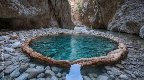 Crystal clear water pool nestled within a rocky canyon