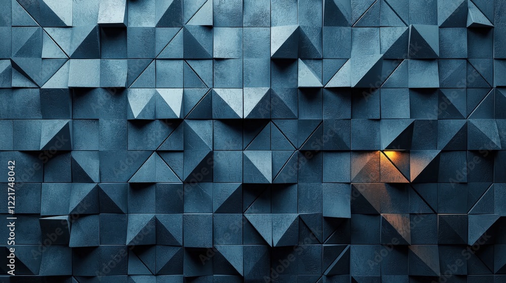Fototapeta premium Geometric Blue Wall with Subtle Light Effect