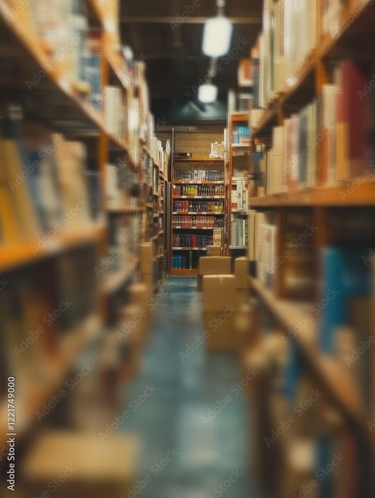 blurred view of warehouse aisle with shelves full of boxes - ai blurred view of warehouse aisle with shelves full of boxes - ai
