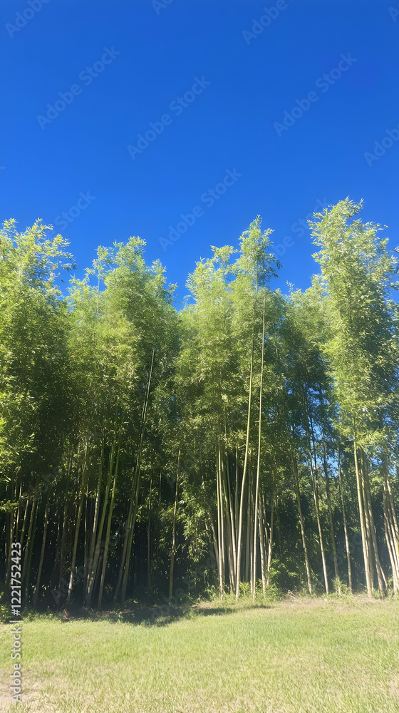 Obraz premium Bamboo forest under blue sky