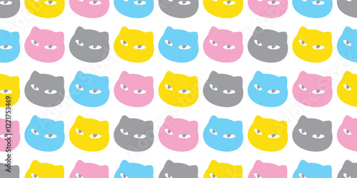 cat seamless pattern kitten face head calico neko vector pet cartoon doodle gift wrapping paper tile background pastel color repeat wallpaper scarf isolated illustration design