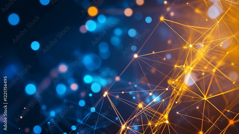 Abstract connection network background with blue and orange glowing dot and lines Abstract connection network background with blue and orange glowing dot and lines