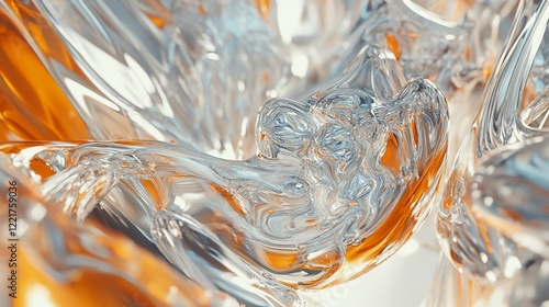 Abstract fluidic design of clear and orange curved shapes creating a flowing effect photo