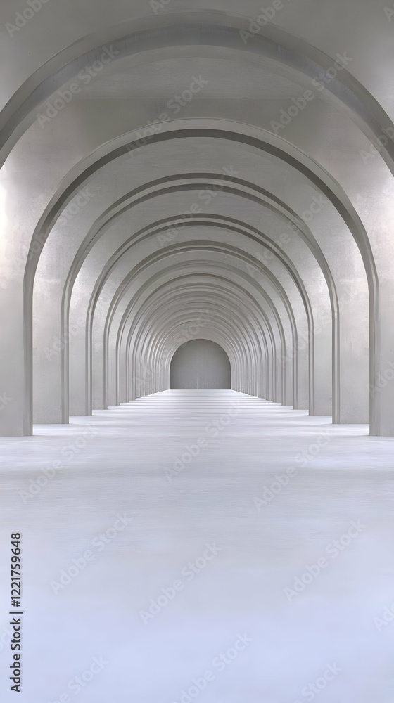 Endless arched hallway, light at end, modern architecture, background texture Endless arched hallway, light at end, modern architecture, background texture