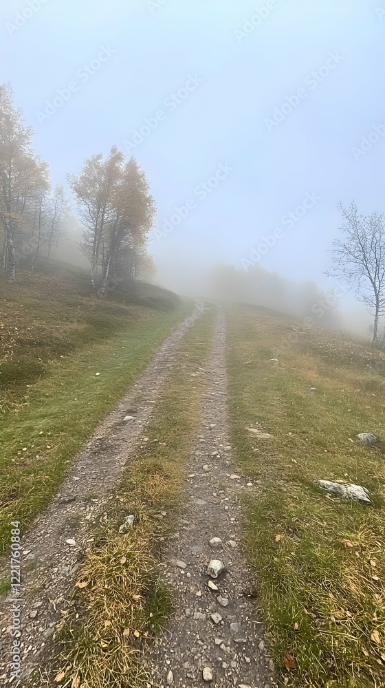 Fototapeta premium Foggy mountain road autumn landscape