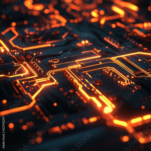 Wallpaper Mural Abstract Circuit Board: Glowing Orange Pathways of Technology Torontodigital.ca