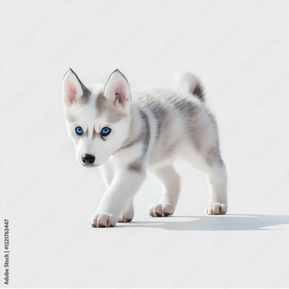 Cute husky puppy walking on white background Cute husky puppy walking on white background