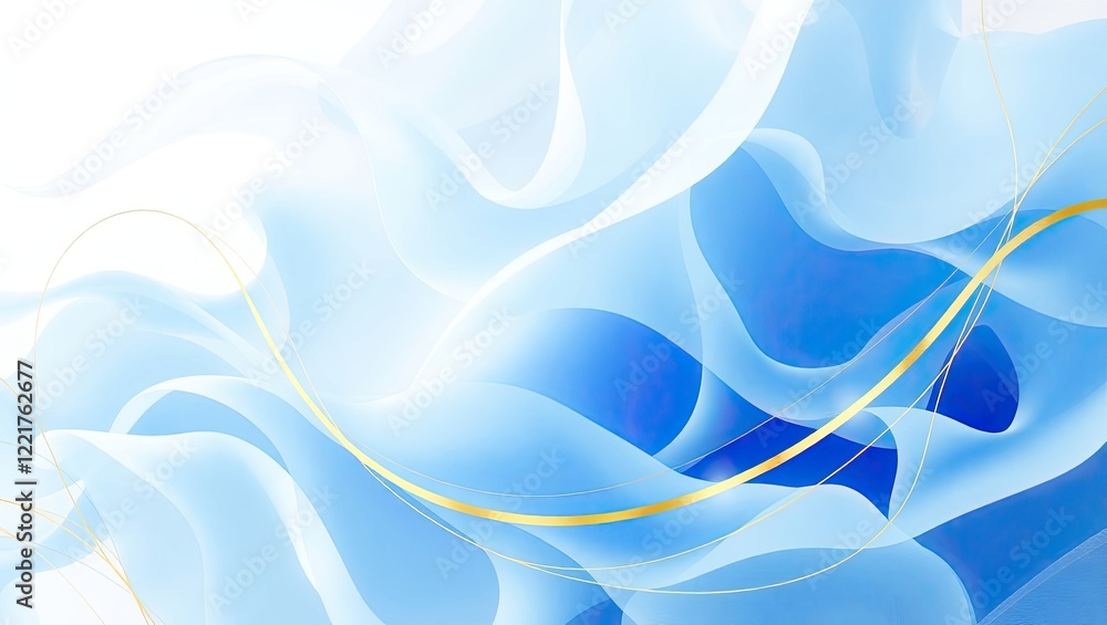 Obraz premium A background image of flowing blue and white curves with a golden line.