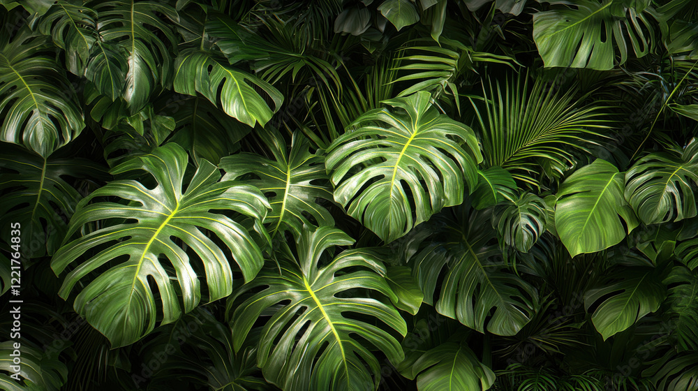 Leaves of green plants, palm trees, and banana leaves. Leaves of green plants, palm trees, and banana leaves.