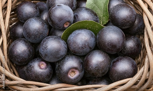 Wallpaper Mural Fresh dark berries in a wicker basket, close-up view Torontodigital.ca