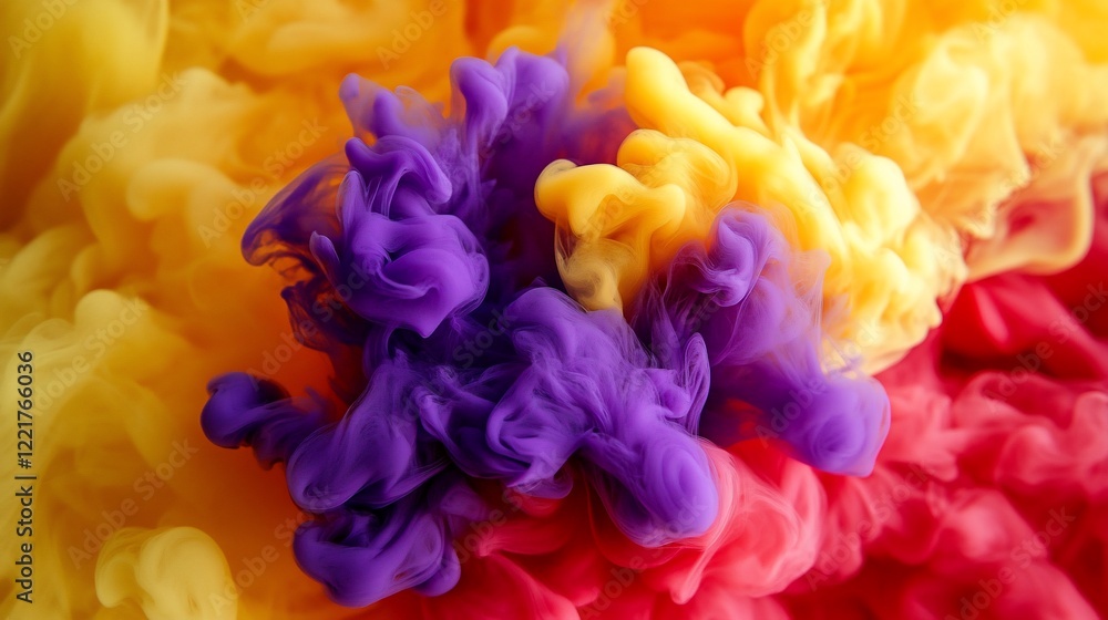 Fototapeta premium Abstract Colorful Smoke Background with Purple Yellow and Red Ink in Swirling Motion