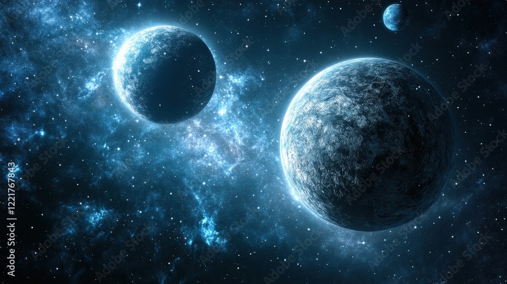 Fototapeta premium Stunning Cosmic Scene with Planets and Nebula in Deep Space