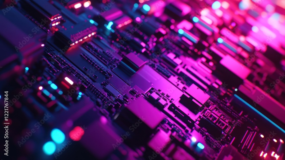 Obraz premium Neon Circuit Board: A Futuristic Abstract