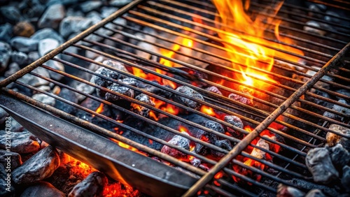 A cold and darkened charcoal grill sits idle next to a dwindling embers, ash, abandonment,  ash, abandonment photo