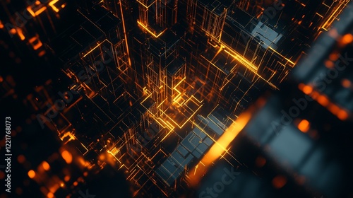 Wallpaper Mural Abstract Dark Grid with Orange Glow, Futuristic Technology or Data Visualization Concept Torontodigital.ca