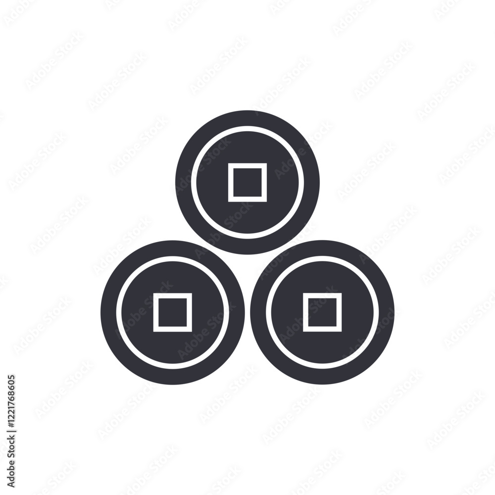 Chinese coin solid icons, minimalist vector illustration ,simple transparent graphic element .Isolated on white background Chinese coin solid icons, minimalist vector illustration ,simple transparent graphic element .Isolated on white background