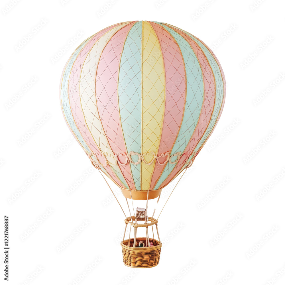 Naklejka premium Whimsical Pastel Hot Air Balloon Art with Transparent Background