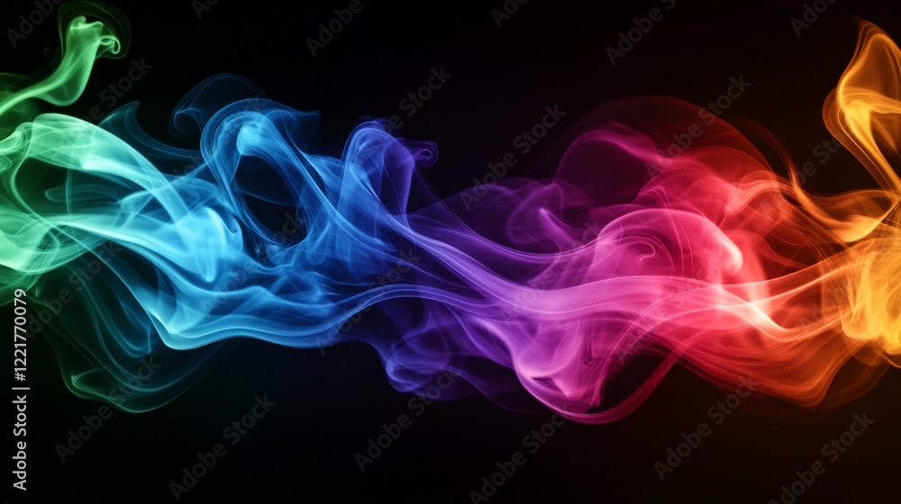 Fototapeta premium Abstract colorful smoke waves on a black background creating dynamic flow