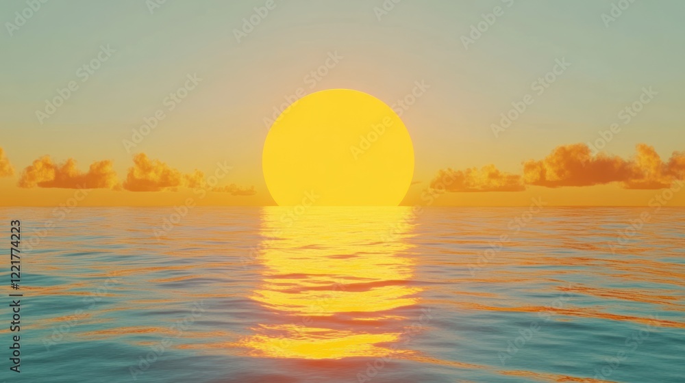 A golden sunset over the ocean creating a beautiful reflection on the water surface