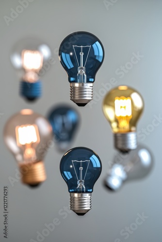 Floating lightbulbs symbolizing innovation and ideas.