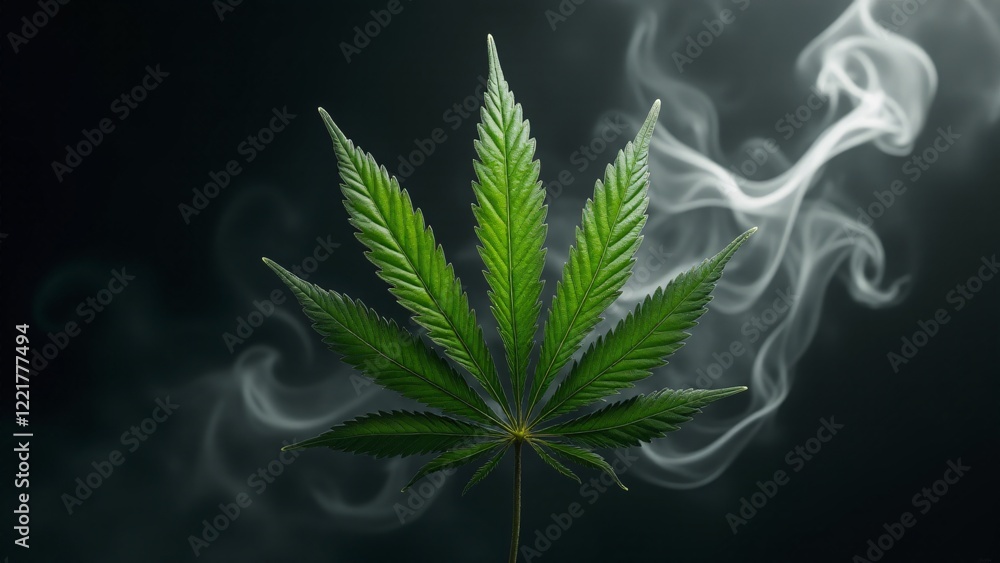 Marijuana leaves enveloped in silver-toned abstract smoke. Rich green hues and glowing details create a mystical, elegant, and modern design with intricate depth. Marijuana leaves enveloped in silver-toned abstract smoke. Rich green hues and glowing details create a mystical, elegant, and modern design with intricate depth.