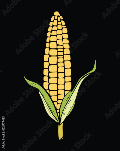 Ear of corn on a black background. Simple illustration.
