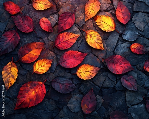 Detailed Autumn Leaves on Ground with Rich Color and Textures photo