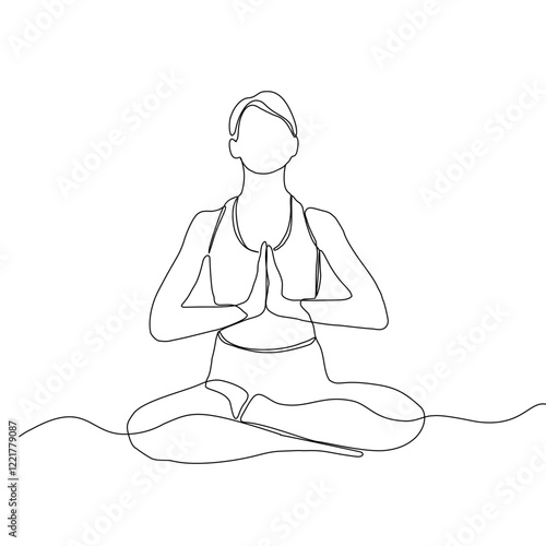 Continuous line drawing of yoga. women yoga. a woman  meditating on a white background. concept of yoga, meditation, healthy body, and relaxation.
