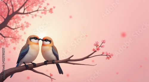 Two birds sitting on a branch of a tree