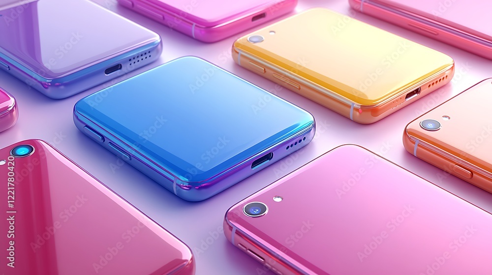 Colorful Smartphones Arranged On A Soft Surface Colorful Smartphones Arranged On A Soft Surface