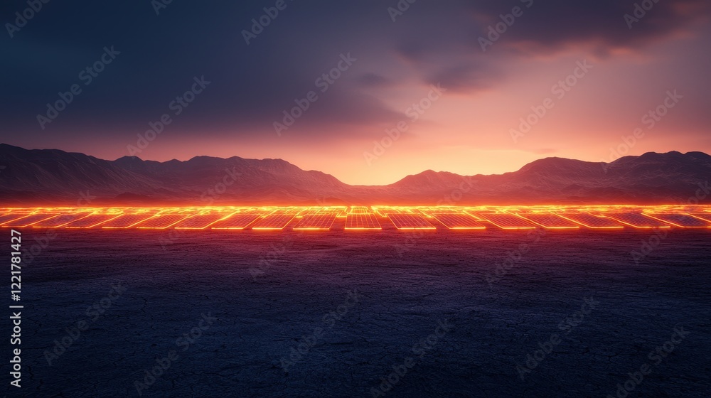 Fiery Horizon at Dusk over Distant Mountain Range Fiery Horizon at Dusk over Distant Mountain Range