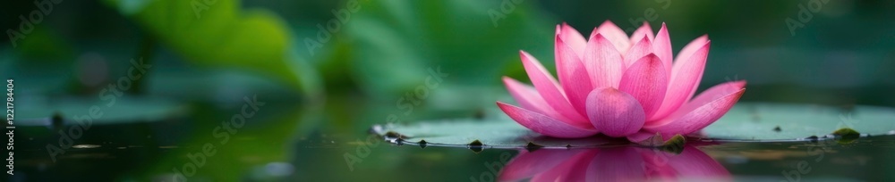 Lotus flower blooming on pond surface with surrounding water, bloom, flower Lotus flower blooming on pond surface with surrounding water, bloom, flower