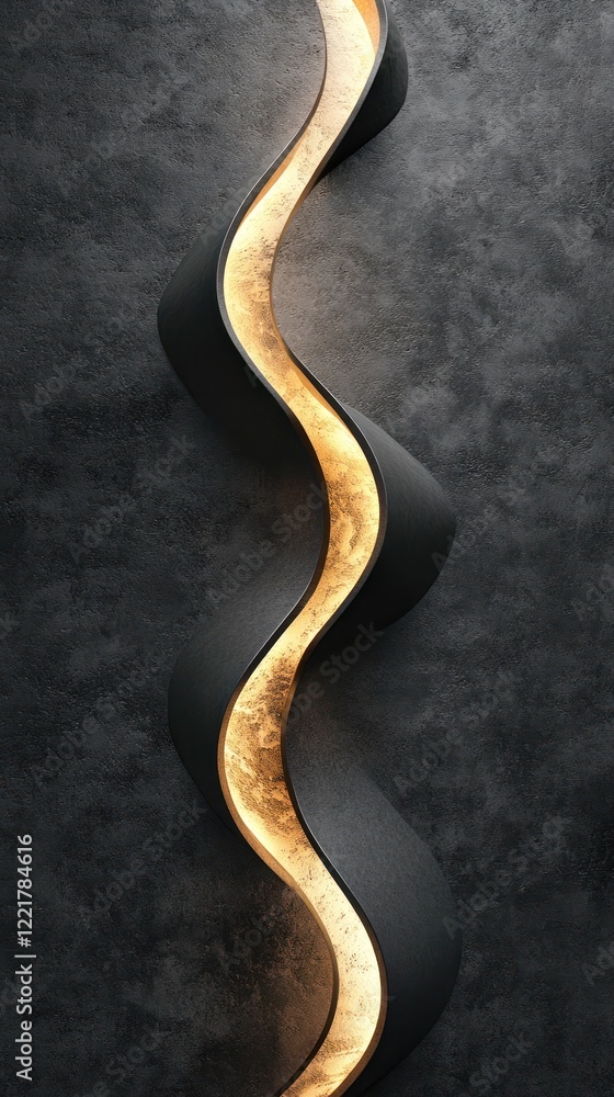 Fototapeta premium Elegant abstract graphic design with a fluid dynamic curve in a gold metallic effect creating a modern minimalist and captivating visual backdrop for various creative and corporate applications