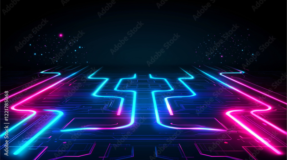 Obraz premium A sleek and minimalistic neon-lit pathway leading into a digital void, representing the endless possibilities of technology and innovation.