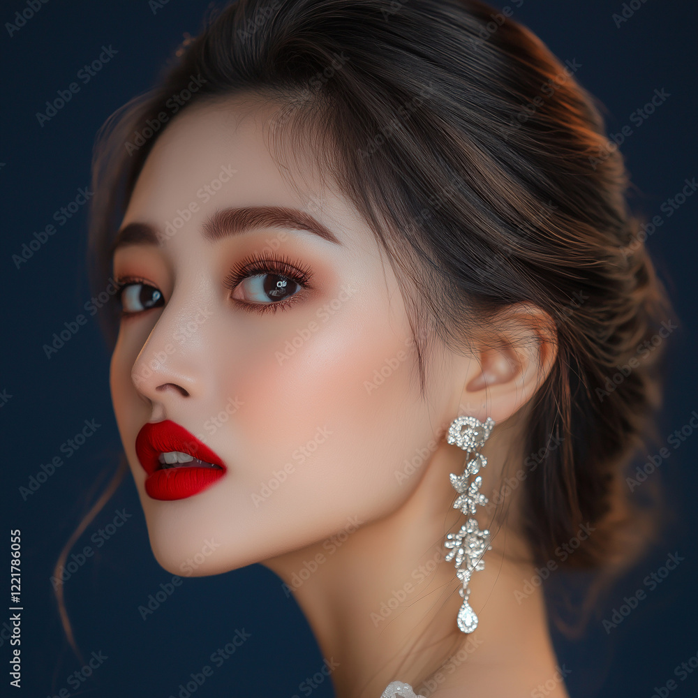 Elegant portrait of a woman with bold red lips studio setting fashion photography close-up view beauty concept Elegant portrait of a woman with bold red lips studio setting fashion photography close-up view beauty concept